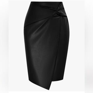 Kate Kasin Wear to Work Vegan Leather Knot Wrap Midi Pencil Skirt SZ S NEW